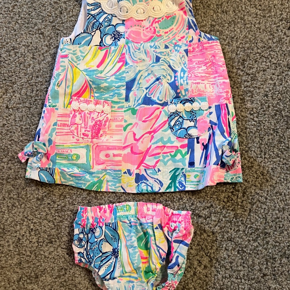 Lilly Pulitzer Pink and Blue Patchwork Diaper Cover Set